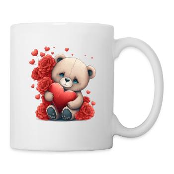 Cute teddy bear with red flowers and hearts - Mug - white - Right
