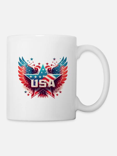 Drapeau des États-Unis avec étoile et ailes, patriotique, pays. - Mug blanc - blanc