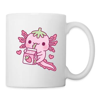 Süßer Axolotl liebt es, Erdbeermilch zu trinken - Tasse - Weiß - Rechts