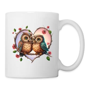 Les hiboux aiment les amants doux fleurs de cœur colorées - Mug blanc - blanc - Droite