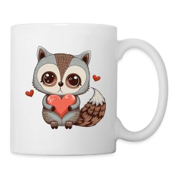 Cute raccoon embraces a heart drawing love - Mug - white - Right