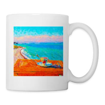 Türkischer Kaffe an Küste Pastelfarbe Ölgemälde - Tasse - Weiß - Rechts