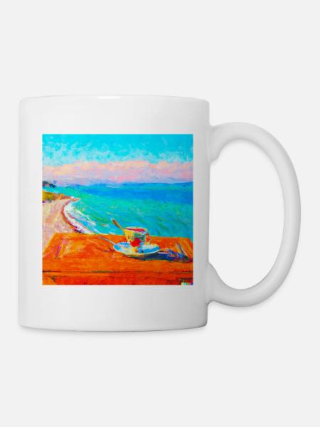 Türkischer Kaffe an Küste Pastelfarbe Ölgemälde - Tasse - Weiß