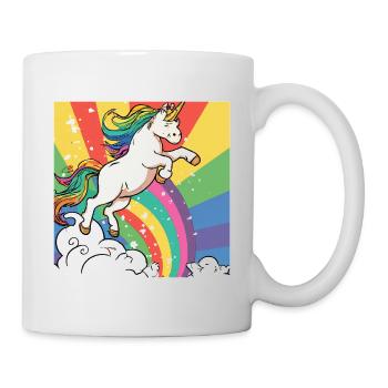 Einhorn reitet auf dem Regenbogen - KI Kunst - Tasse - Weiß - Rechts