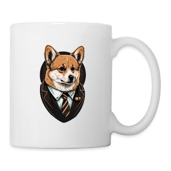 Brown Corgi Art in Suit - Mug - white - Right