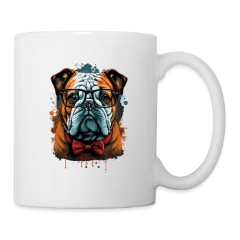 Smarte Bulldogge mit Fliege - Tasse - Weiß - Rechts