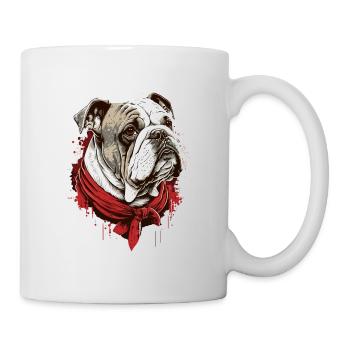 Bulldogge Haustier mit rotem Schal - Tasse - Weiß - Rechts
