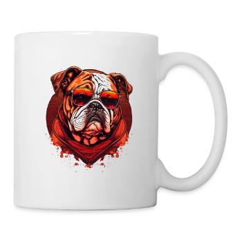 Bulldogge mit Sonnenbrille - Tasse - Weiß - Rechts