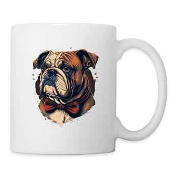Bulldogge mit roter Fliege - Tasse - Weiß - Rechts