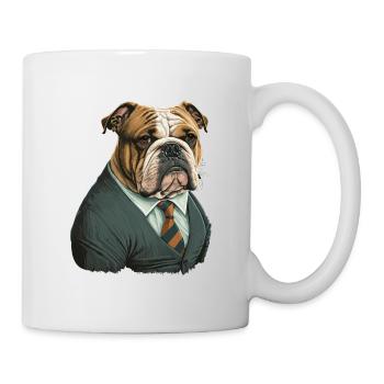 Seitenansicht Bulldogge im Anzug - Tasse - Weiß - Rechts