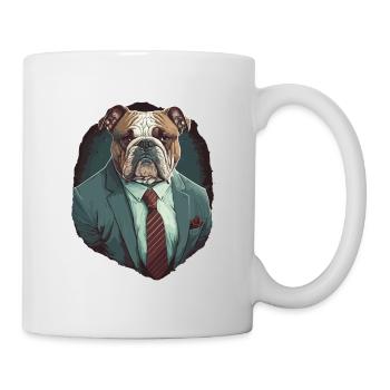 Bouledogue brun en costume gris - Mug blanc - blanc - Droite