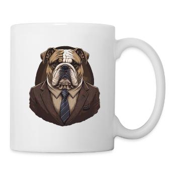 Entzückende Bulldogge im braunen Anzug - Tasse - Weiß - Rechts
