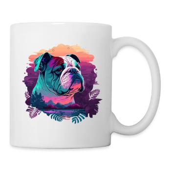 Vaporwave Bulldog Loves Sunset - Mug - white - Right