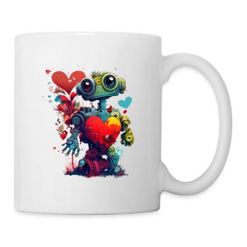 Lustiger Roboter mit Herz, Valentinstag - Tasse - Weiß - Rechts