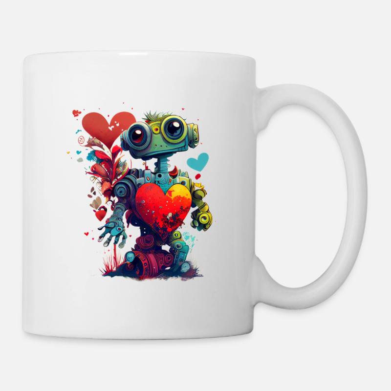 Lustiger Roboter mit Herz, Valentinstag - Tasse - Weiß