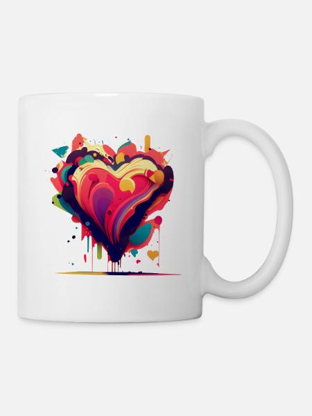 Buntes Herz - Tasse - Weiß