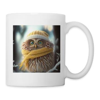 Hibou Echarpe Bonnet Hiver Neige Drôle Mignon - Mug blanc - blanc - Droite
