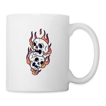 Totenkopf im Feuer traditionelle Tattoo-Kunst - Tasse - Weiß - Rechts