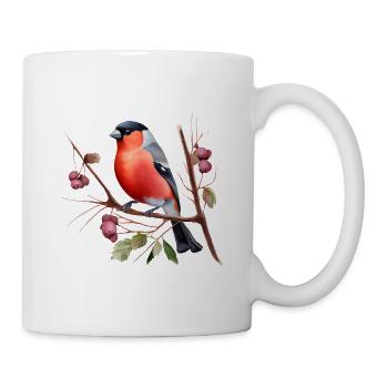 Charming bullfinch bird on a hawthorn twig - watercolor - Mug - white - Right