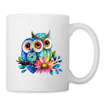 Familie Eule - Aquarell Malerei - Tasse - Weiß - Rechts