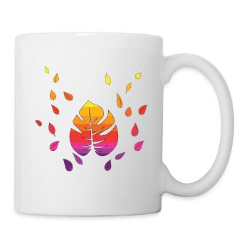 Monstera fliegende Blätter bunt Geschenkidee - Tasse - Weiß - Rechts