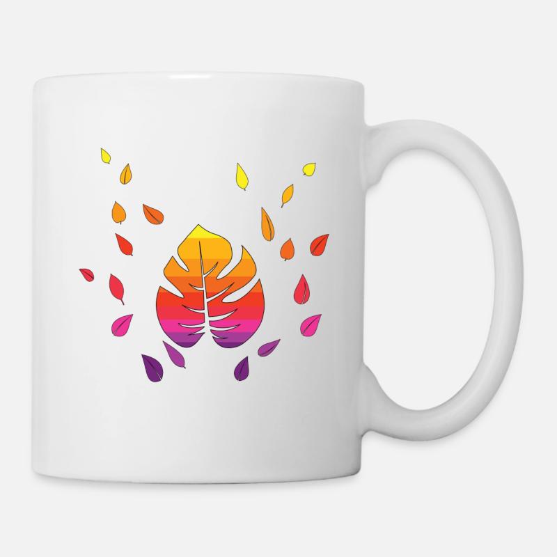 Monstera fliegende Blätter bunt Geschenkidee - Tasse - Weiß