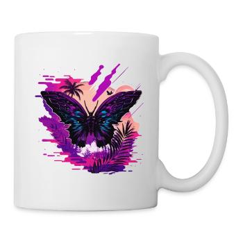 Schmetterling Natur Vaporwave - Tasse - Weiß - Rechts