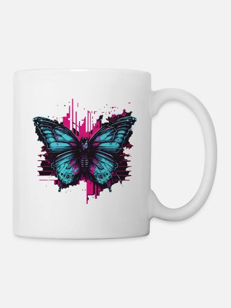 Cooler Vaporwave Schmetterling - Tasse - Weiß