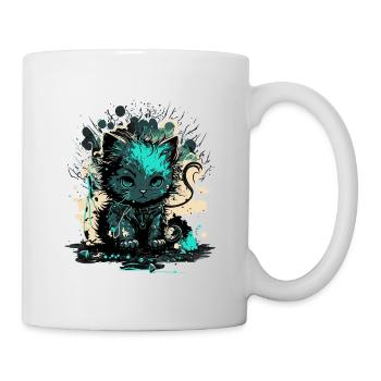 Cyber Cat Illustration - Tasse - Weiß - Rechts