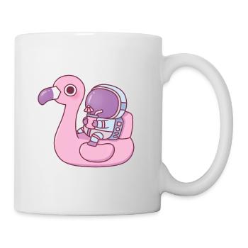 Lustiger Astronaut chillt auf Flamingo Pool Float - Tasse - Weiß - Rechts