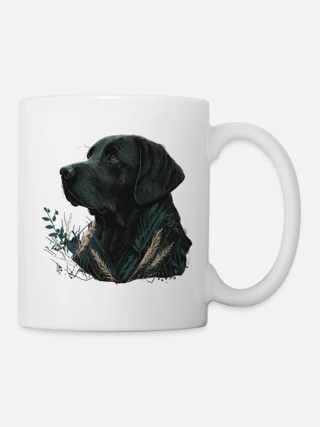 Dark Labrador Retriever in Blättern - Tasse - Weiß