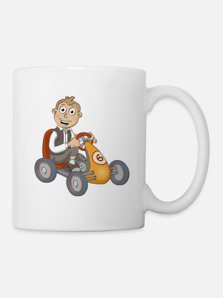 The happy boy on the pedal car - Mug - white