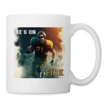He's On Fire, Schnelligkeit, American Football - Tasse - Weiß - Rechts