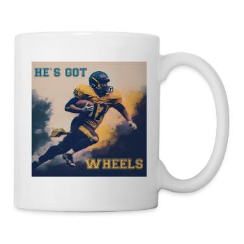 He's Got Wheels, Schnelligkeit, American Football - Tasse - Weiß - Rechts