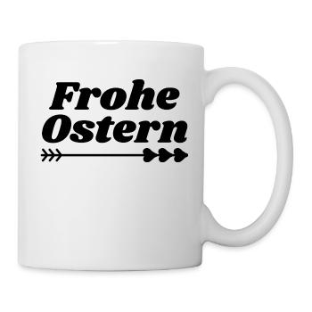 Frohe Ostern, Ostergruß mit Pfeil und Herz, Ostern - Tasse - Weiß - Rechts