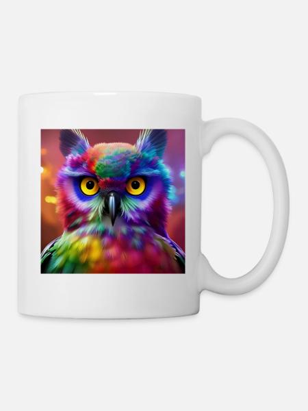 Owl, Rainbow, Colorful - Mug - white