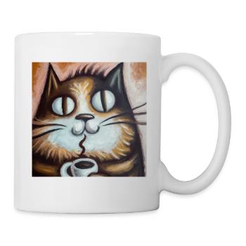 Katze genießt Kaffee - Tasse - Weiß - Rechts