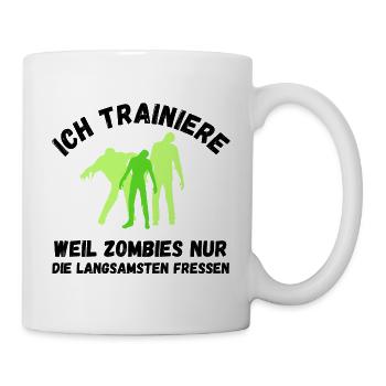 Zombie Training grau Schrift lustig Fitness - Tasse - Weiß - Rechts