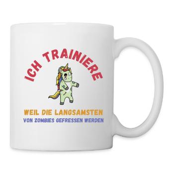Zombie Training Einhorn lustig Schrift Fitness - Tasse - Weiß - Rechts