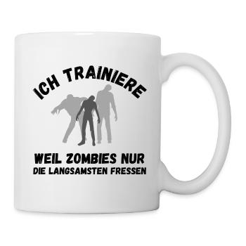 Zombie Training grau Schrift lustig Fitness - Tasse - Weiß - Rechts