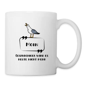 Moin - schreiende Möwe Schrift lustig norddeutsch - Tasse - Weiß - Rechts