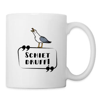 Moin - schreiende Möwe Schrift lustig norddeutsch - Tasse - Weiß - Rechts