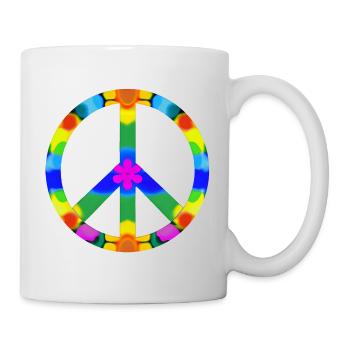 Friedens Zeichen bunt, Flowerpower - Tasse - Weiß - Rechts