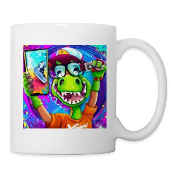 Cooler Dinosaurier macht Selfie V6 Geschenk - Tasse - Weiß - Rechts