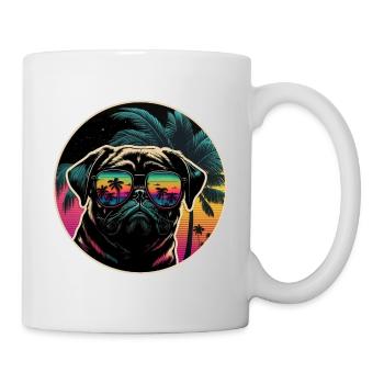 Mops Hund + Sonnenbrille Palmen, Hundeliebhaber KI - Tasse - Weiß - Rechts