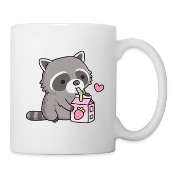 Süßer Waschbär liebt Erdbeermilch - Tasse - Weiß - Rechts