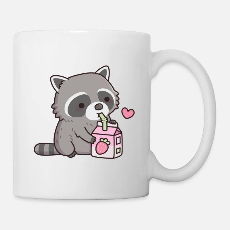 Süßer Waschbär liebt Erdbeermilch - Tasse - Weiß