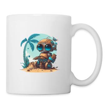 Ein kleiner Roboter am Strand unter einer Palme - Tasse - Weiß - Rechts