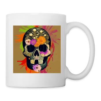 Schädel mit Schmuck aus Blumen - Tasse - Weiß - Rechts