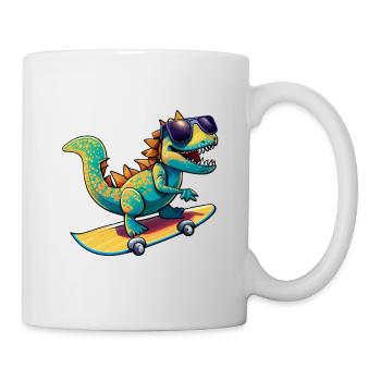 Dino Dinosaur sur skateboard avec lunettes de soleil - Mug blanc - blanc - Droite